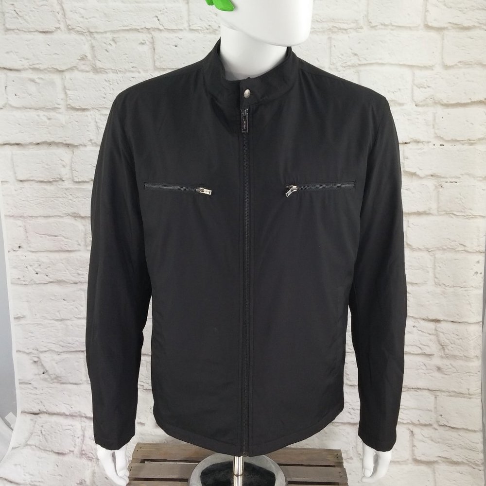Guess JACKET Solid Zip-up Coat Black Mens Sz Large